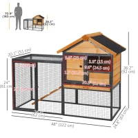 PawHut Wood-Metal Large Rabbit Hutch Bunny Cage Pet House Small Animal Habitat with Slide-Out Tray, Lockable Door, Water-Resistant Asphalt Roof, Outdoor Indoor Use, 48"x25"x36"(m-3)