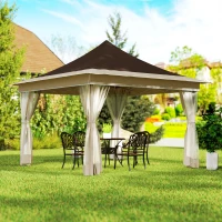 Outsunny 12 x 12 ft. Canopy Tent with Mesh Netting, UPF50+ Pop Up Tent with Carry Bag for Garden, Patio, Brown(m-10)