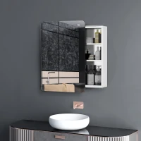 kleankin Wall-Mounted Mirror Cabinet, Bathroom Medicine Cabinet with Mirror, Sliding Door and 3-tier Storage Shelf, Stainless Steel Frame, Silver(m-7)