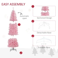 HOMCOM 7FT Artificial Christmas Tree Holiday Xmas Holiday Pencil Tree Decoration with Automatic Open for Home Party, Pink(m-6)