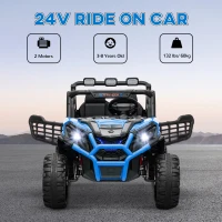 Qaba 2 Seater 24V Electric Car for Kids w/ Remote Control, 3 Speed, LED Lights, Music, Horn, Spring Suspension, Blue(m-4)