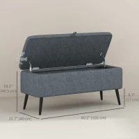 HOMCOM 40" Ottoman with Storage, Linen Upholstered Storage Ottoman Bench with Steel Legs for Living Room, Bedroom Dark Grey(m-3)