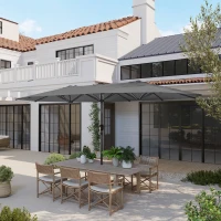 Outsunny Garden Parasol, Double-Sided Sun Umbrella with LED Solar Lights, Patio Parasol for Outdoor, Gray(m-10)