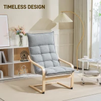 HOMCOM Modern Armchair, Upholstered Accent Chair with Curved Leg and Arm, Leisure Lounge Chair for Living Room, Light Grey(m-4)