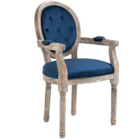 HOMCOM Vintage Dining Chair, French Chic Side Chair with Curved Backrest and Soft Upholstery, Arm Chair for Kitchen, or Living Room, Navy Blue(m-11)