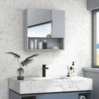 kleankin Bathroom Mirror Cabinet, Wall Mounted Medicine Cabinet with Double Doors and Adjustable Shelf, Grey(m-1)