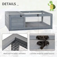 PawHut Wood Tortoise House for Lizards, Geckos, Indoor Outdoor Use, 35.8" x 23.8" x 12.6", Grey(m-6)