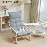 HOMCOM Modern Armchair, Upholstered Accent Chair with Curved Leg and Arm, Leisure Lounge Chair for Living Room, Light Grey(m-7)