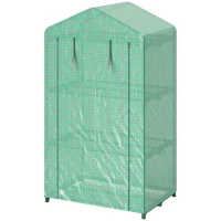Outsunny 3 Tier Mini Greenhouse, Portable Flower Stand with Shelf Clips, Indoor Greenhouse with Steel Frame, Green(m-2)