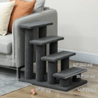 PawHut 23.5" 4 Tier Pet Stairs Dog Cat Step Scratch Post Furniture, Dark Grey(m-3)