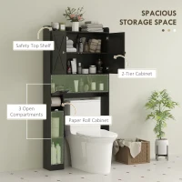 HOMCOM Farmhouse Over the Toilet Cabinet with Barn Doors, Over the Toilet Storage Cabinet with Adjustable Shelf, Black(m-4)