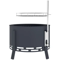 Outsunny Outdoor Fire Pit, Round Firepit with Grill Grate, Fire Bowl with Ash Catcher and Poker for Backyard Camping Bonfire Picnic, Black(m-2)