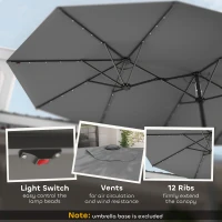 Outsunny Garden Parasol, Double-Sided Sun Umbrella with LED Solar Lights, Patio Parasol for Outdoor, Gray(m-5)