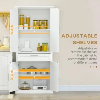 HOMCOM 72" Kitchen Pantry Cabinet, Freestanding Storage Cabinet, 4-Door Cabinet with Drawer and Adjustable Shelves, White(m-5)