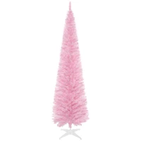 HOMCOM 7' Pencil Christmas Tree, Slim Artificial Xmas Tree with Realistic Branches, Sturdy Metal Stand, Pink(m-11)