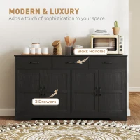 HOMCOM Sideboard Buffet Cabinet with Storage, Modern Coffee Bar Cabinet with 3 Drawers and Adjustable Shelves, Distressed Black(m-6)