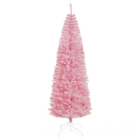 HOMCOM 7FT Artificial Christmas Tree Holiday Xmas Holiday Pencil Tree Decoration with Automatic Open for Home Party, Pink(m-2)