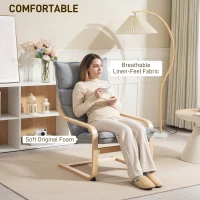 HOMCOM Modern Armchair, Upholstered Accent Chair with Curved Leg and Arm, Leisure Lounge Chair for Living Room, Light Grey(m-5)