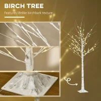 HOMCOM 6 ft Artificial Birch Tree Light with Pre-Lit LED Light for Home Party, Indoor and Covered Outdoor Use(m-5)