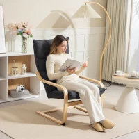 HOMCOM Modern Armchair, Upholstered Accent Chair with Curved Leg and Arm, Leisure Lounge Chair for Living Room, Dark Grey(m-1)