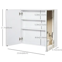 kleankin Wall Mounted Mirror Cabinet, Bathroom Medicine Cabinet with Mirror, 2 Doors and 3-tier Shelving, White(m-3)