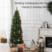 HOMCOM 6FT Pencil Christmas Tree, Artificial Christmas Tree with Automatic Open for Home Party, Green(m-4)