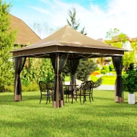 Outsunny 12 x 12 ft. Canopy Tent with Mesh Netting, UPF50+ Pop Up Tent with Carry Bag for Garden, Patio, Beige(m-10)