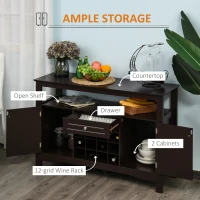 HOMCOM Modern Kitchen Buffet Bar Cabinet Storage Sideboard Dining Server with Drawer & 12-Bottle Wine Rack for Living Room, Espresso(m-4)