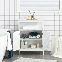 kleankin Bathroom Floor Storage Cabinet, Freestanding Bathroom Cabinet with Shutter Doors, Open Shelf and Adjustable Shelf, White(m-7)