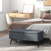 HOMCOM 40" Ottoman with Storage, Linen Upholstered Storage Ottoman Bench with Steel Legs for Living Room, Bedroom Dark Grey(m-8)