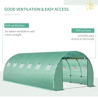 Outsunny 19.7' x 9.8' x 6.6' Plastic Greenhouse Cover Replacement, Heavy Duty Waterproof Tarp for Hoop House, Sheeting with 12 Windows, Door & Reinforcement Grid, Green(m-6)
