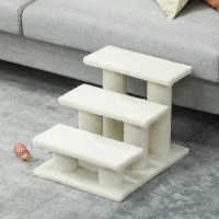 PawHut 18" 3 Tier Pet Stairs Dog Cat Step Scratch Post Furniture, Beige(m-9)