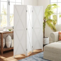 HOMCOM 3-panel Wall Partition Farmhouse Room Separator with Foldable Design Wooden Frame 5.6FT, White(m-1)