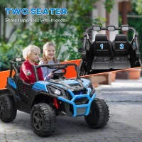 Qaba 2 Seater 24V Electric Car for Kids w/ Remote Control, 3 Speed, LED Lights, Music, Horn, Spring Suspension, Blue(m-5)
