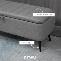 HOMCOM 40" Ottoman with Storage, Linen Upholstered Storage Ottoman Bench with Steel Legs for Living Room, Bedroom Grey(m-6)