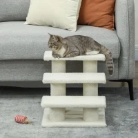 PawHut 18" 3 Tier Pet Stairs Dog Cat Step Scratch Post Furniture, Beige(m-8)