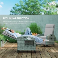 Outsunny Outdoor Recliner Chair with Cushions, Reclining Patio Lounge Chair with Adjustable Footrest, Armrests, Tray Table, Gray(m-4)