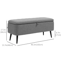 HOMCOM 40" Ottoman with Storage, Linen Upholstered Storage Ottoman Bench with Steel Legs for Living Room, Bedroom Grey(m-3)