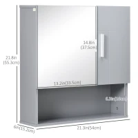 kleankin Bathroom Mirror Cabinet, Wall Mounted Medicine Cabinet with Double Doors and Adjustable Shelf, Grey(m-3)