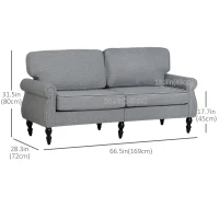 HOMCOM Stylish Midback Double Sofa with Sponge Padding, 2 Seater Sofa Couch, with Rubber Wood Leg, Grey(m-3)