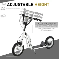 Aosom Dual Brakes Kick Scooter 12-Inch Inflatable Front Wheel Ride On Toy for Age 5+, White(m-6)