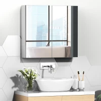 kleankin Wall Mounted Mirror Cabinet, Bathroom Medicine Cabinet with Mirror, 2 Doors and 3-tier Shelving, White(m-8)