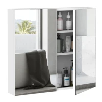 kleankin Wall Mounted Mirror Cabinet, Bathroom Medicine Cabinet with Mirror, 2 Doors and 3-tier Shelving, White(m-11)