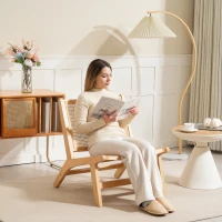 HOMCOM Rattan Accent Chair, Mid-Century Leisure Chair with Rubber Wood Frame, for Bedroom Living Room, Natural(m-1)