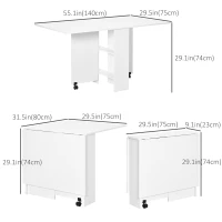 HOMCOM Extendable Dining Table, Collapsible Folding Table w/ 2-tier Shelves and Rolling Casters, White(m-3)