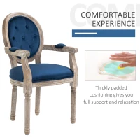 HOMCOM Vintage Dining Chair, French Chic Side Chair with Curved Backrest and Soft Upholstery, Arm Chair for Kitchen, or Living Room, Navy Blue(m-5)