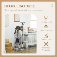 PawHut 53" Cat Tree Tower, Kitten Activity Centre with Scratching Posts, Condo, Perches, Ladder, Hammock, Dangling Toys, Grey(m-4)