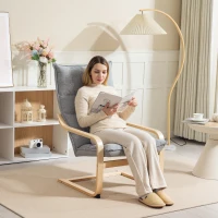 HOMCOM Modern Armchair, Upholstered Accent Chair with Curved Leg and Arm, Leisure Lounge Chair for Living Room, Light Grey(m-1)