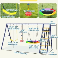 Qaba 6 in 1 Kids Swing Set with 1 Saucer Swing, 1 Belt Swing, 1 Disc Rope Swing, Climbing Ladder and Net, Basketball Hoop(m-3)