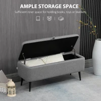 HOMCOM 40" Ottoman with Storage, Linen Upholstered Storage Ottoman Bench with Steel Legs for Living Room, Bedroom Grey(m-4)